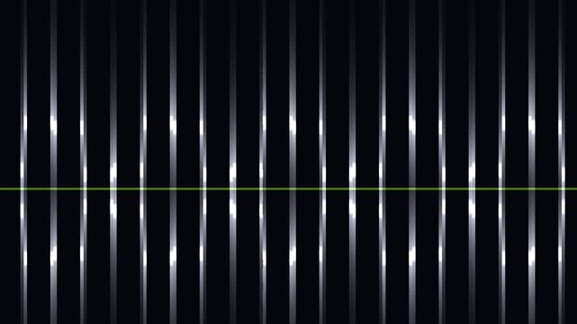 Abstract vertical glowing white lines pattern with a thin horizontal green line
