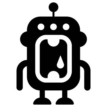 Vector graphic of a robot with a sad expression and a teardrop on its face