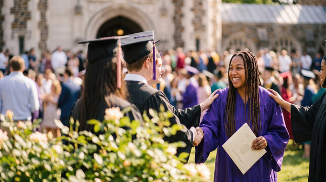 Graduate Being Congratulated by Friends