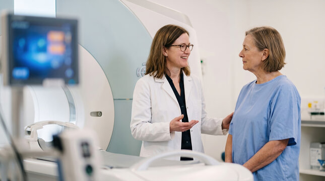 Clinician Explaining MRI Scan to Patient