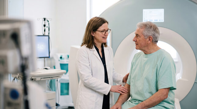 Clinician Explaining MRI Scan to Patient