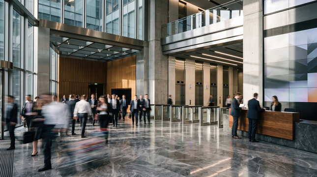 Rush Hour in Skyscraper Lobby