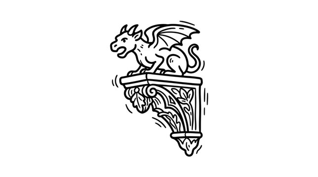 Gargoyle on decorative corbel line art.