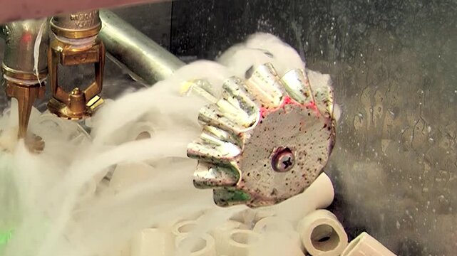 Observe the vibrant operation of a hydro filter. A mechanical turbine vigorously churns water into an effervescent mist, actively cleansing air.