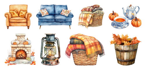 Naklejka premium PNG Cozy autumn home decor illustration, element set on transparent background