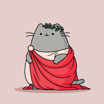 A charming illustration of a cat dressed as a Roman emperor.