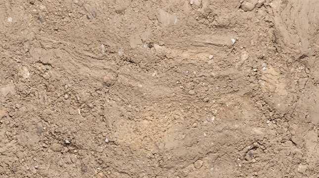 Detailed macro view of dry earth ground texture with natural soil and pebbles for rustic background design