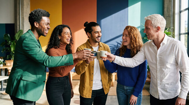 Group of Friends Toasting in Bright Space