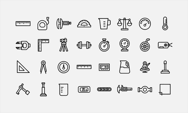 Measurement icon set. Includes icons of Measurements, size, parameter vector illustration
