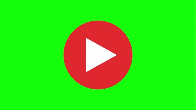 Play button icon on green screen. Red circle media player symbol for video editing.