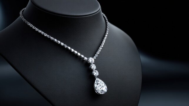 Luxury diamond necklace showcased on black velvet for retail display