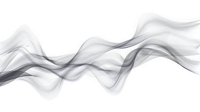 Elegant flowing gray smoke ribbon abstract wave design with atmospheric on transparent background