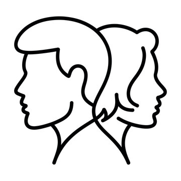 Minimalist couple profile vector showing man and woman facing away icon