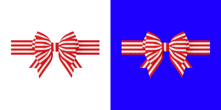Red and white striped gift ribbon bow for holiday celebration decoration transparent png