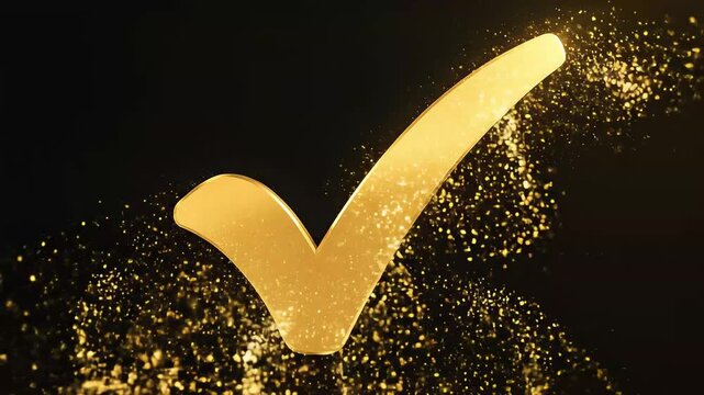 Glowing checkmark forming from particles background animation