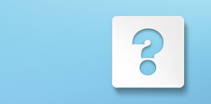 Note paper with question mark on panoramic blue background