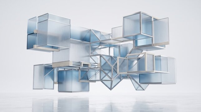 Abstract modular architecture with translucent geometric cubes