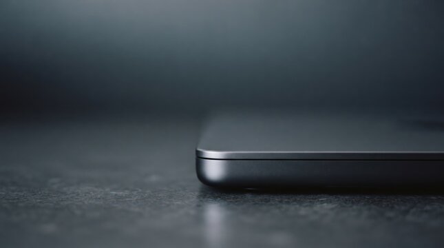 Close-up of laptop edge on dark minimalist background