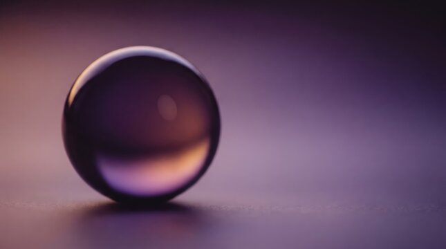 Abstract glass sphere on purple background with soft bokeh