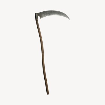 Rustic scythe on simple background.