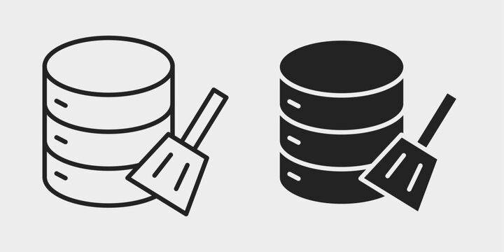 Data Cleaning Icon represents data quality improvement, validation, and information processing with editable outline and filled vector illustration.