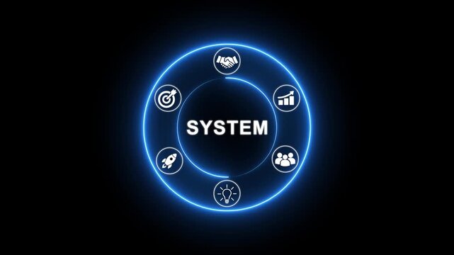 Neon Circle With System concept. Digital Icons Illustrating Modern Technology Applications in Business and Industry. Business, Technology, Internet and network