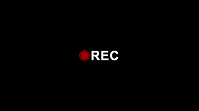 Recording Icon Button Animation on Alpha Channel, rec text camera recording icon blink animation, interface of video recorder digital display in white