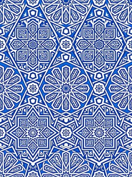 Blue and white traditional islamic geometric star pattern