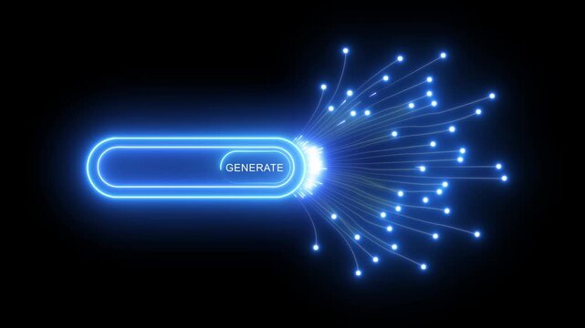 The prompt and generate buttons symbolize the process of artificial intelligence creating and producing new content and ideas, Motion graphics of AI concept