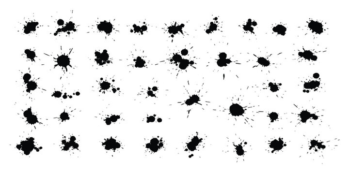 Set of black ink splashes and paint splatter shapes for creative design elements