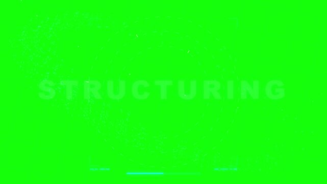 Chaos morphing into structuring text on green screen digital interface