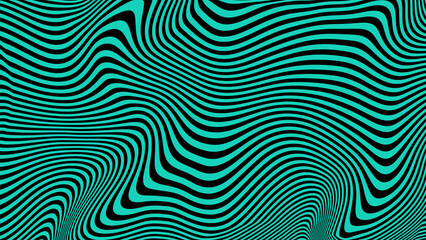 Fototapeta premium Abstract optical illusion of wavy black and cyan lines creating a hypnotic, flowing pattern for backgrounds.
