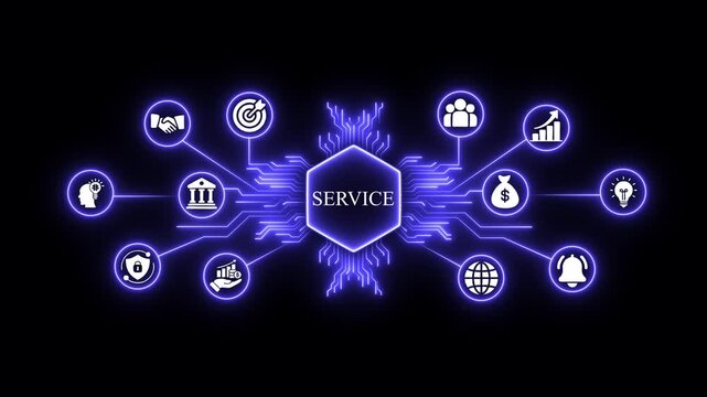 Digital service ecosystem concept: glowing hexagon network with business and data connectivity technology