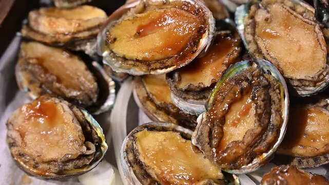 Close Up of Glazed Grilled Abalone Seafood Platter