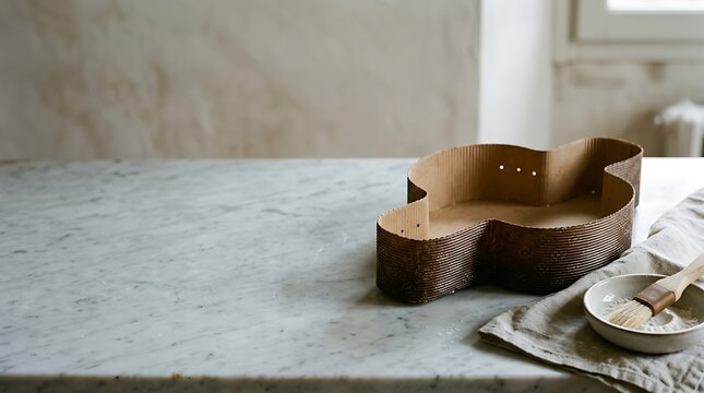 Paper baking mold for colomba pasquale cake on a marble table