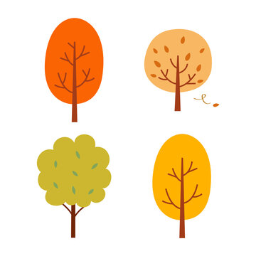 Autumn trees design elements set isolated on white background. Autumn nature vector illustration.