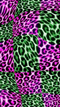 Seamless young vertical video of psychedelic animal print with duotono colors.Art collage leopard pattern acid turbulence background.