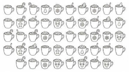 Fototapeta premium Cute Coffee Mug Coloring Page Collection with Kawaii Cup Line Art Set