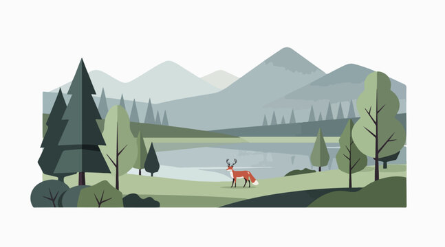 Red Deer Standing By Water Side.