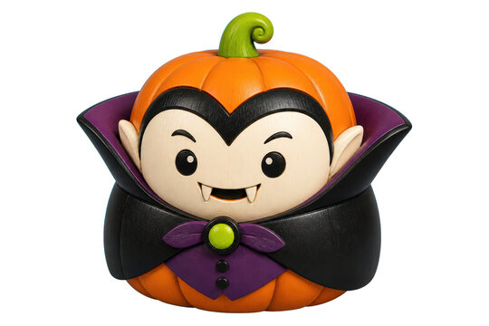 Cute pumpkin vampire figurine with curled stem