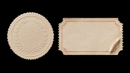 Obraz premium Vintage paper label and embossed seal isolated on black