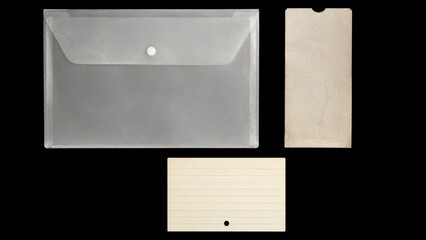 Obraz premium Plastic document envelope with paper tag and ruled index card