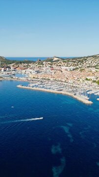 La-Ciotat popular destination for travel in Europe on the French Riviera, in Cote dAzur in France. Aerial view