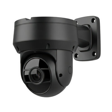 Black dome security camera on a wall