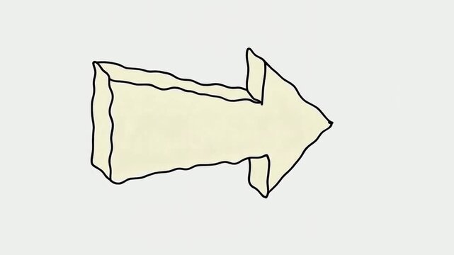 Animation of hand drawn pointing arrow on a plain blank white background, animated arrow 4k