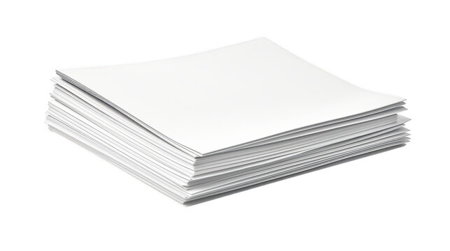 Stack of white blank square paper sheets isolated on transparent background