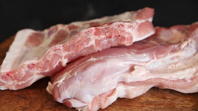 Pork ribs raw meat food preparation tasty snack fresh and delicious gourmet food background on the table rustic food top view copy space