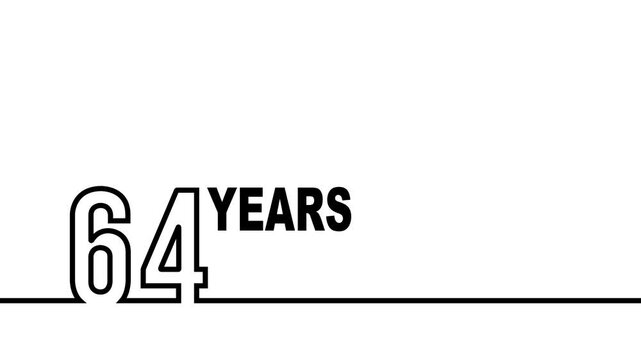 64 years anniversary or birthday isolated on white background. Linear outline graphics. 64 year celebration and congratulation design element. Can be used for printing materials, covers, reports.