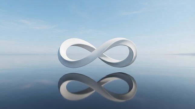 White infinity symbol sculpture. Abstract 3D sign representing eternity and endless loop.