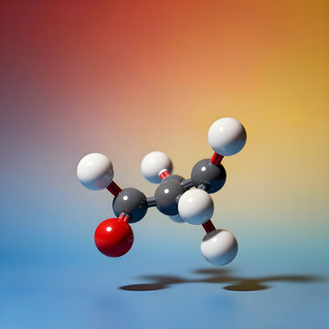 Molecular model of an organic compound with carbon hydrogen and oxygen atoms chemical structure and scientific research, this representation is used in chemistry science and research